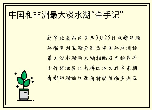 中国和非洲最大淡水湖“牵手记”